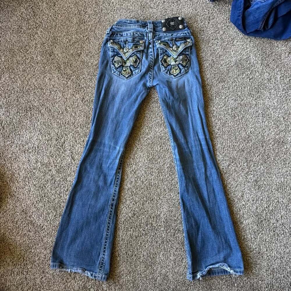 Miss Me Girls Bootcut Jeans Size 8 Embellished Pockets MK4228